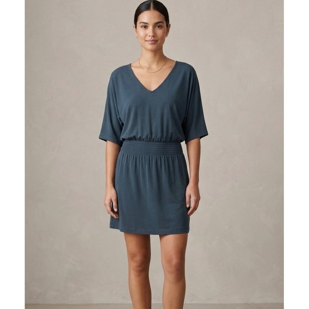 White House Black Market Womens Smocked Waist Dolman Sleeve Dress Size XS Blue